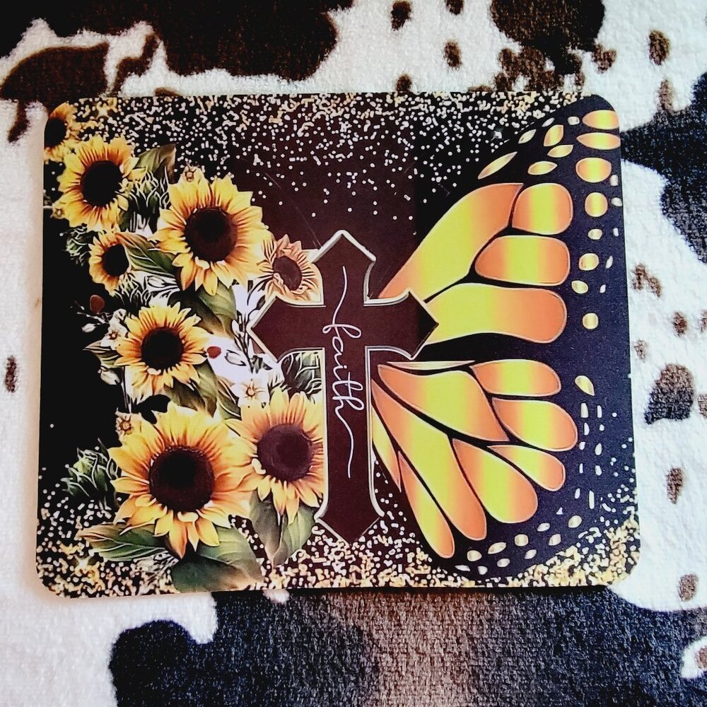 Faith Butterfly Sunflower Computer Mouse Pad